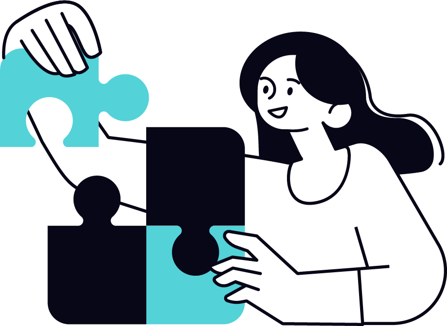 illustration of woman putting together puzzle pieces