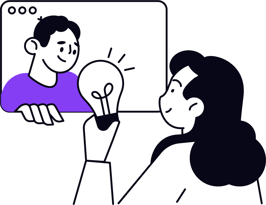 Illustration of two people exchanging a lightbulb